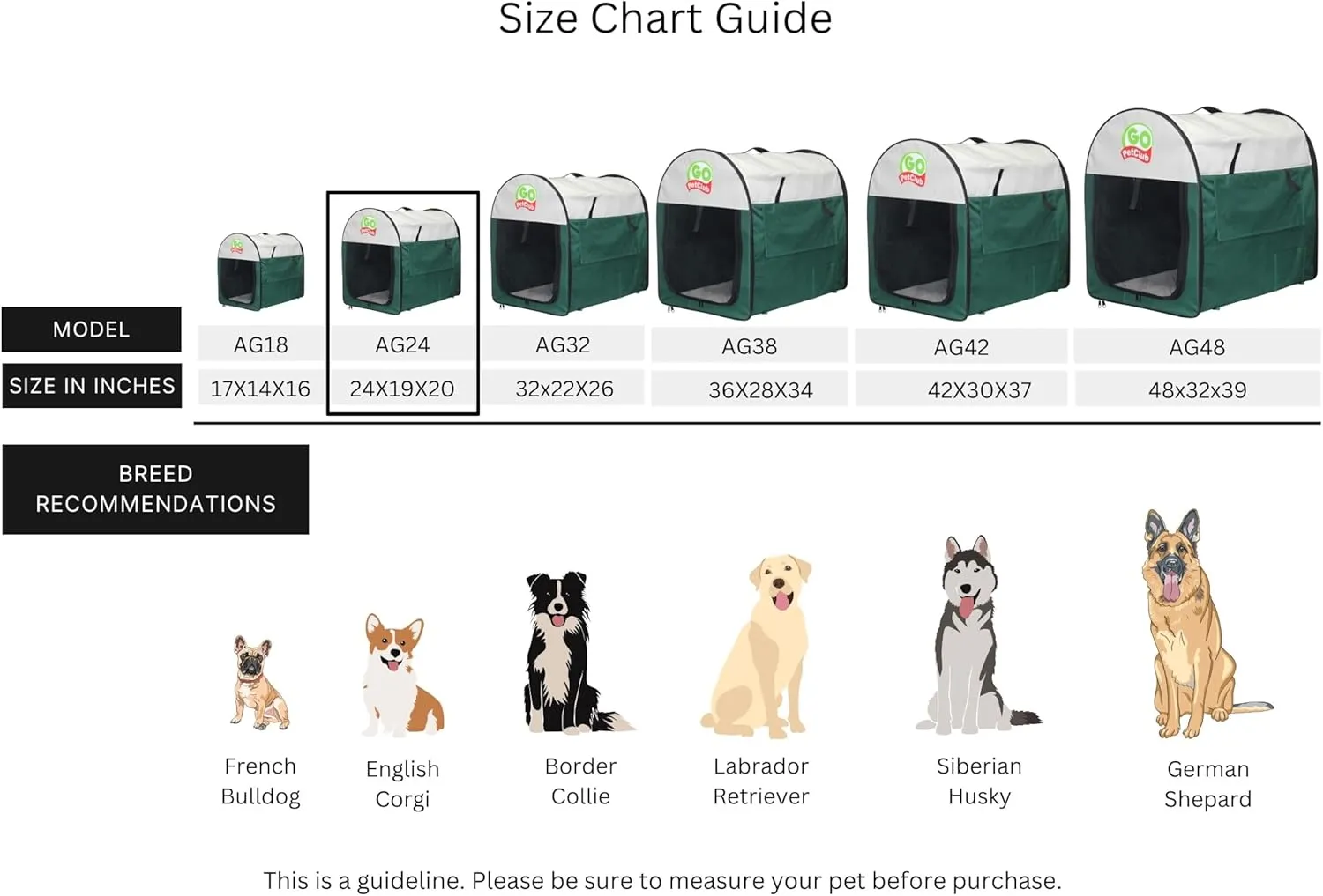 Go Pet Club 24" Rounded Top Soft Collapsible Dog Crate, Portable Pet Carrier, Thick Padded Pet Travel Crate for Indoor & Outdoor, Soft Sided Pet Foldable Kennel Cage with Durable Mesh Windows, Green