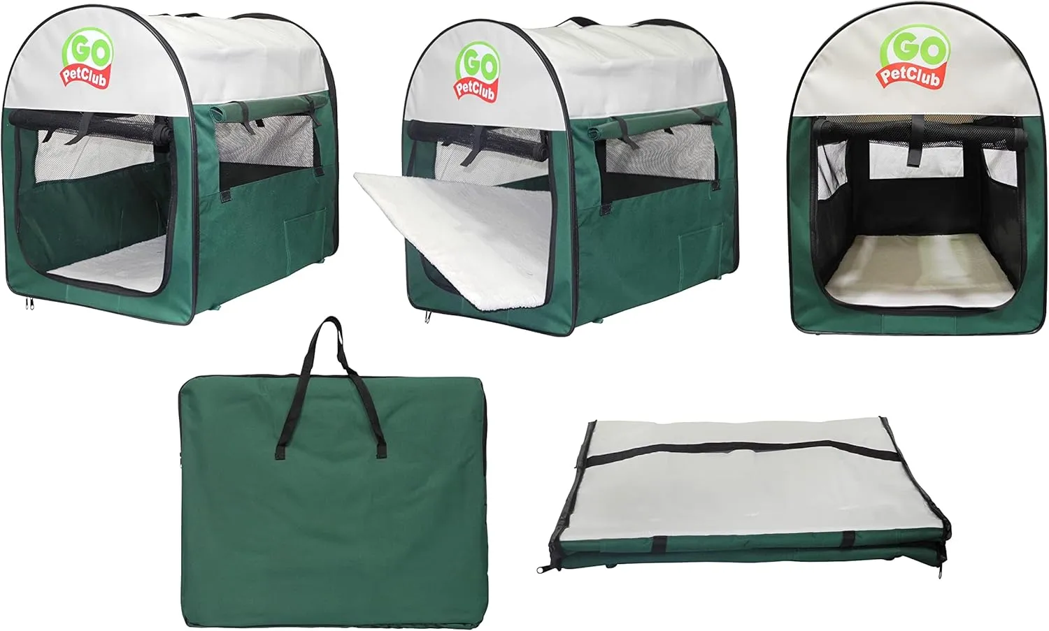 Go Pet Club 24" Rounded Top Soft Collapsible Dog Crate, Portable Pet Carrier, Thick Padded Pet Travel Crate for Indoor & Outdoor, Soft Sided Pet Foldable Kennel Cage with Durable Mesh Windows, Green