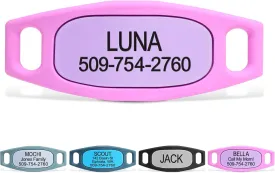 GoTags Silent Dog Tag, Personalized Engraved Silicone and Cat Name Pet ID Tags, Soundless Quiet Slide On Nameplate for Collars, No More Jingling Tags (Pink, Small)