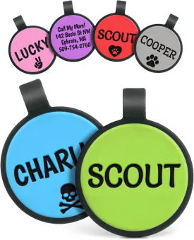 GoTags Silicone Dog Tags, Soundless Pet Tag, Personalized Silent Tag Engraved for Pets with Cute Custom Designs, for Dogs and Cats, (Round, Green)