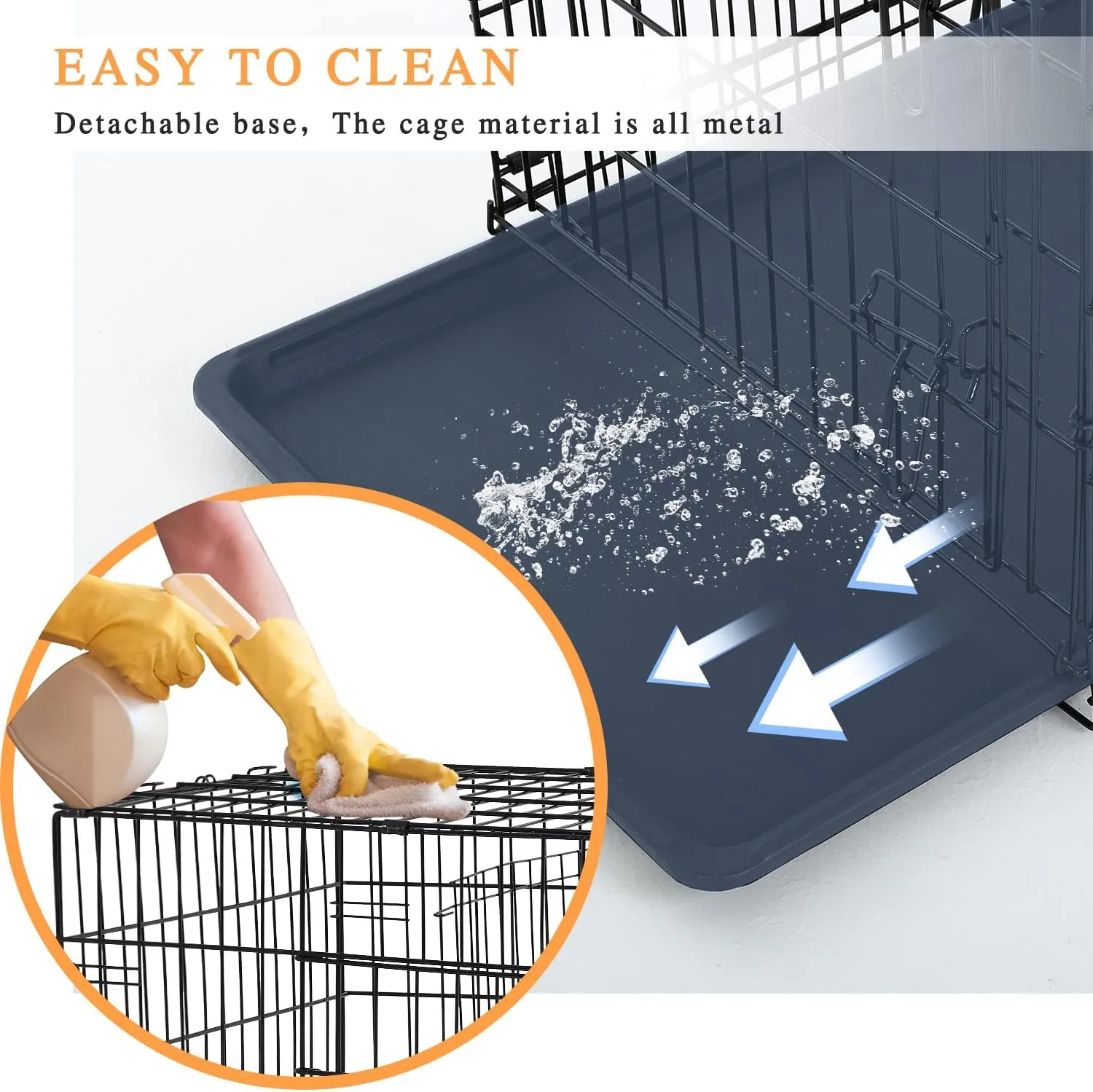 Large Dog Crate, 42 Inches Double Door Pet Crate Folding Metal Wire Dog Cage Pet Dog Kennel with Divider Panel, Leak-Proof Plastic Pan, Indoor Outdoor Pet Crates for Medium and Large Breed Pet Animals