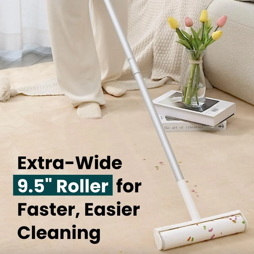 Large Lint Roller with Extra Sticky Roller and 420 Sheets 9.5" Wide, Floor Lint Roller Long Handle, Extendable to 41", Carpet, Couch, Pet Hair, Clothing Cleaning Supplies (Navy Roller   7 Refills)