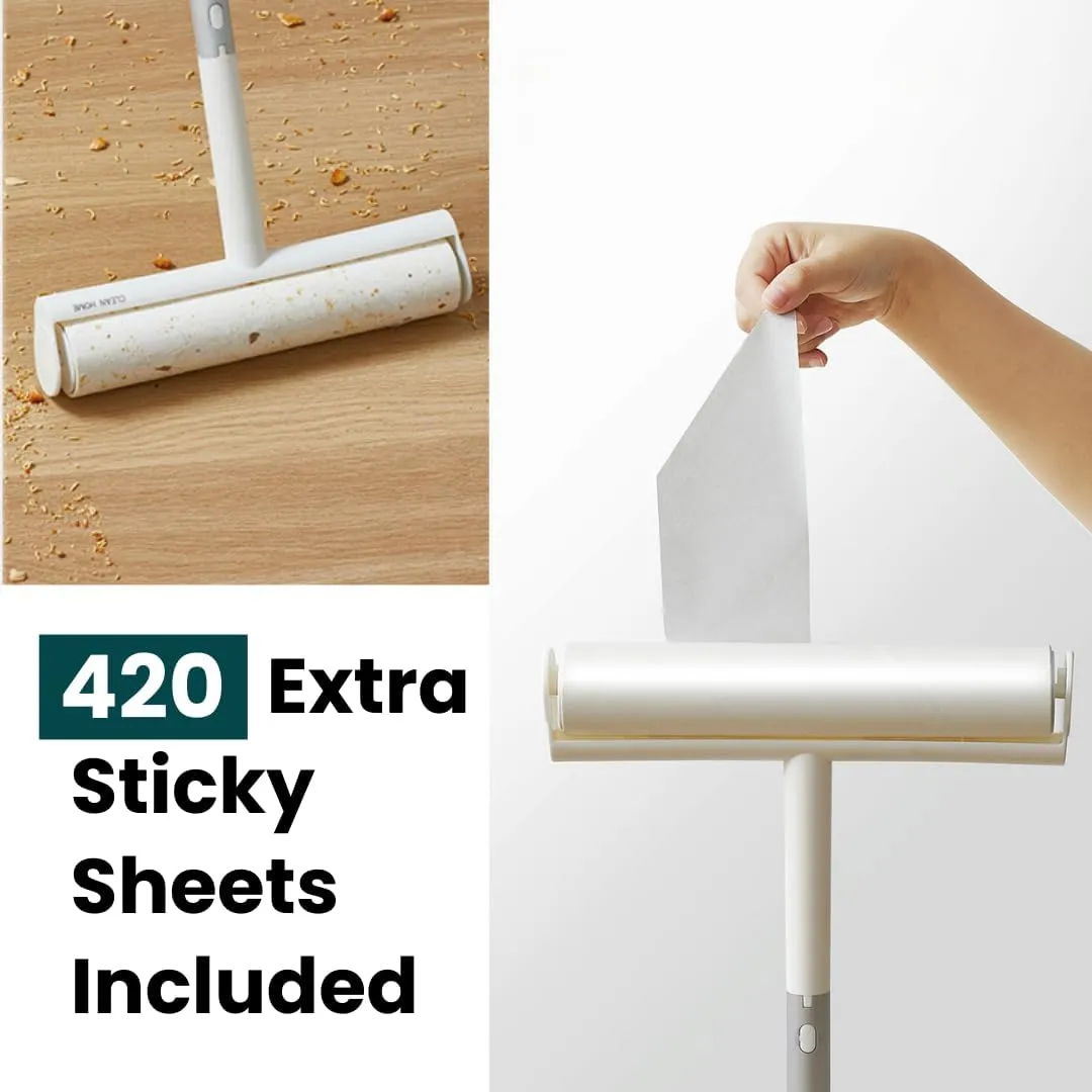 Large Lint Roller with Extra Sticky Roller and 420 Sheets 9.5" Wide, Floor Lint Roller Long Handle, Extendable to 41", Carpet, Couch, Pet Hair, Clothing Cleaning Supplies (Navy Roller   7 Refills)