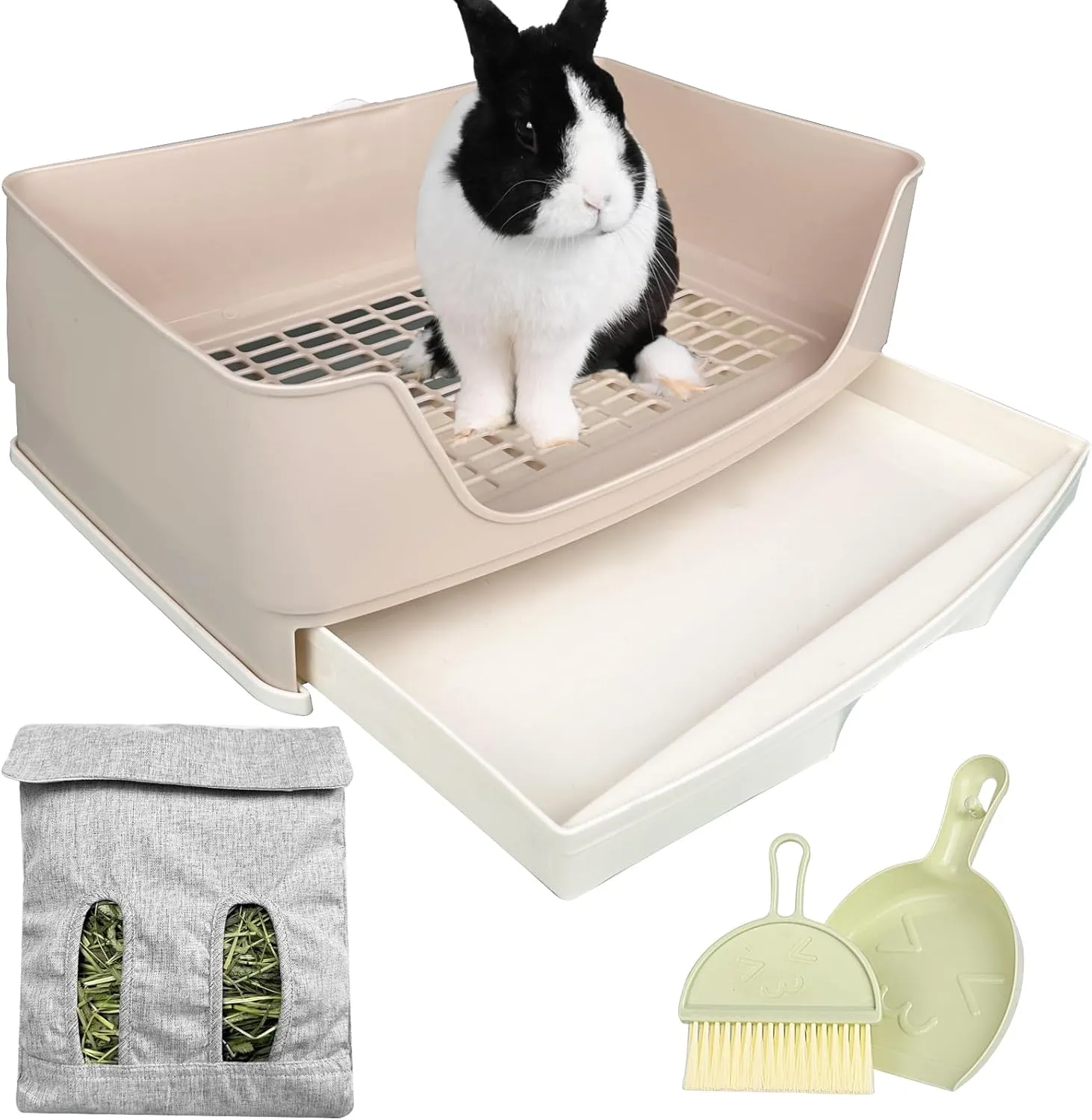 Large Rabbit Litter Box Bunny Litter Box, Potty Training for Rabbits Litter Pan with Drawer, Rabbit Bedding Toilet for Adult Guinea Pig, Ferret, Galesaur, Bunny and Other Animals (Brown)