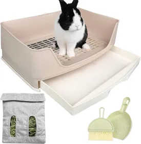 Large Rabbit Litter Box Bunny Litter Box, Potty Training for Rabbits Litter Pan with Drawer, Rabbit Bedding Toilet for Adult Guinea Pig, Ferret, Galesaur, Bunny and Other Animals (Brown)
