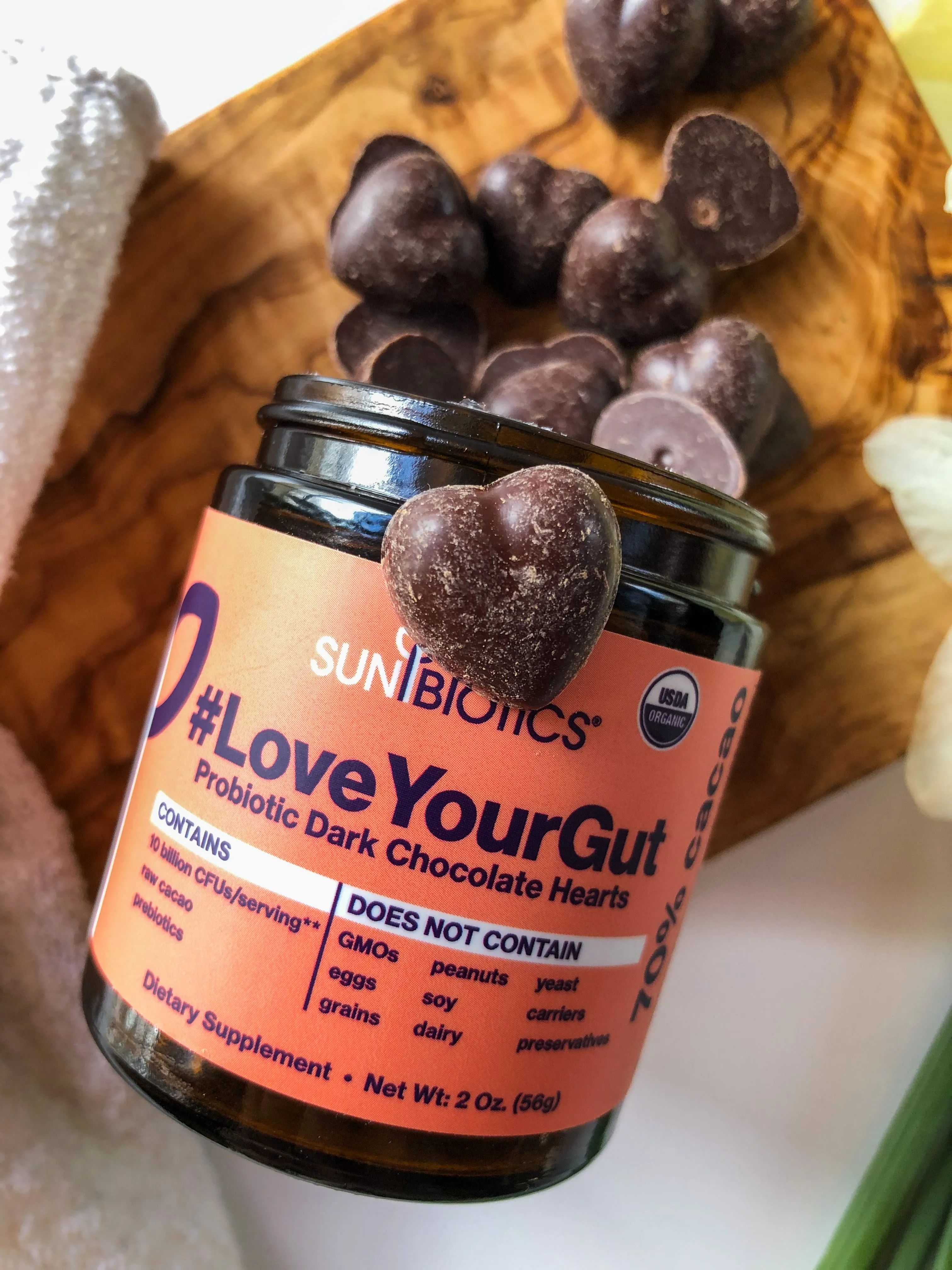 Love Your Gut-  Probiotic Dark Chocolate Hearts - 70% cacao