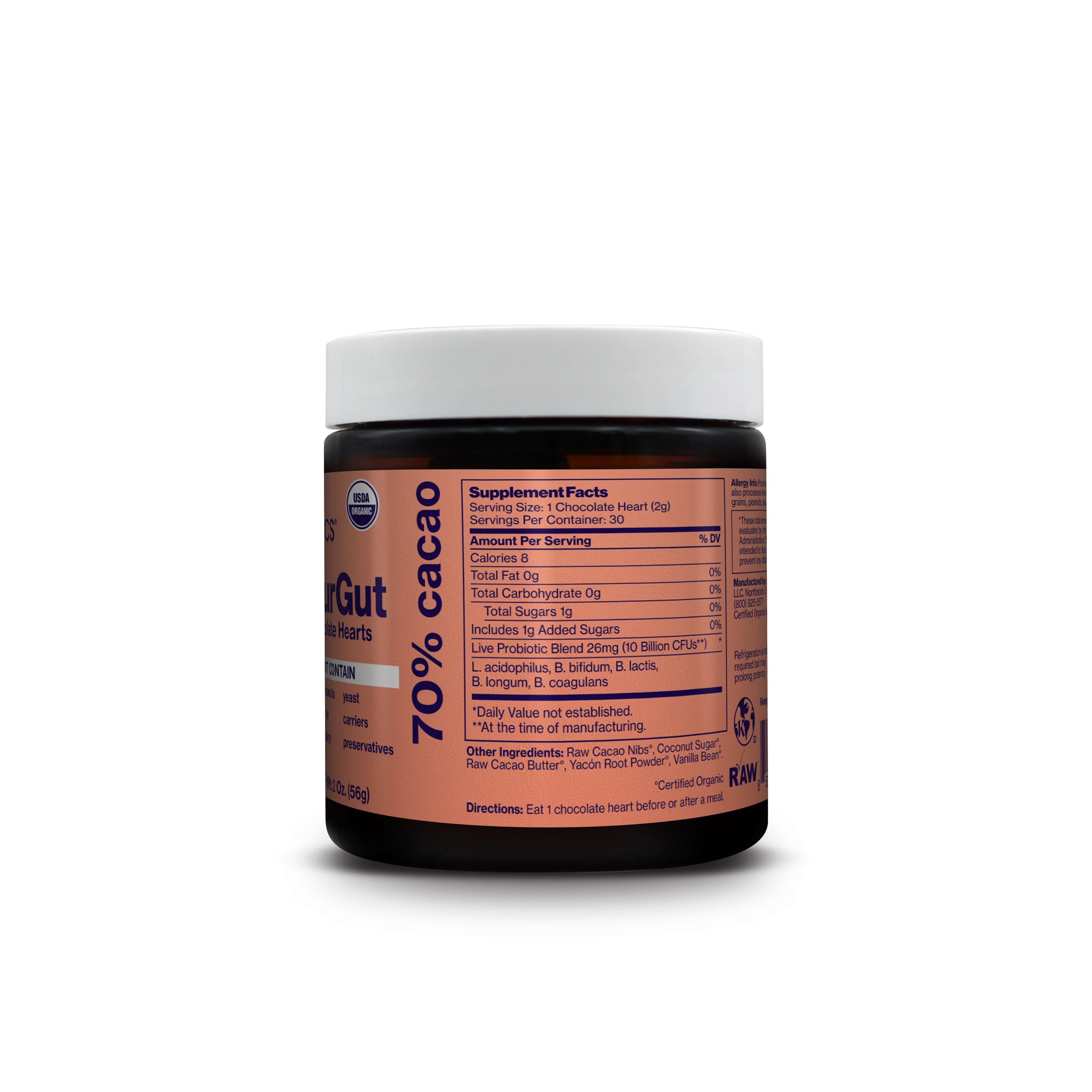 Love Your Gut-  Probiotic Dark Chocolate Hearts - 70% cacao