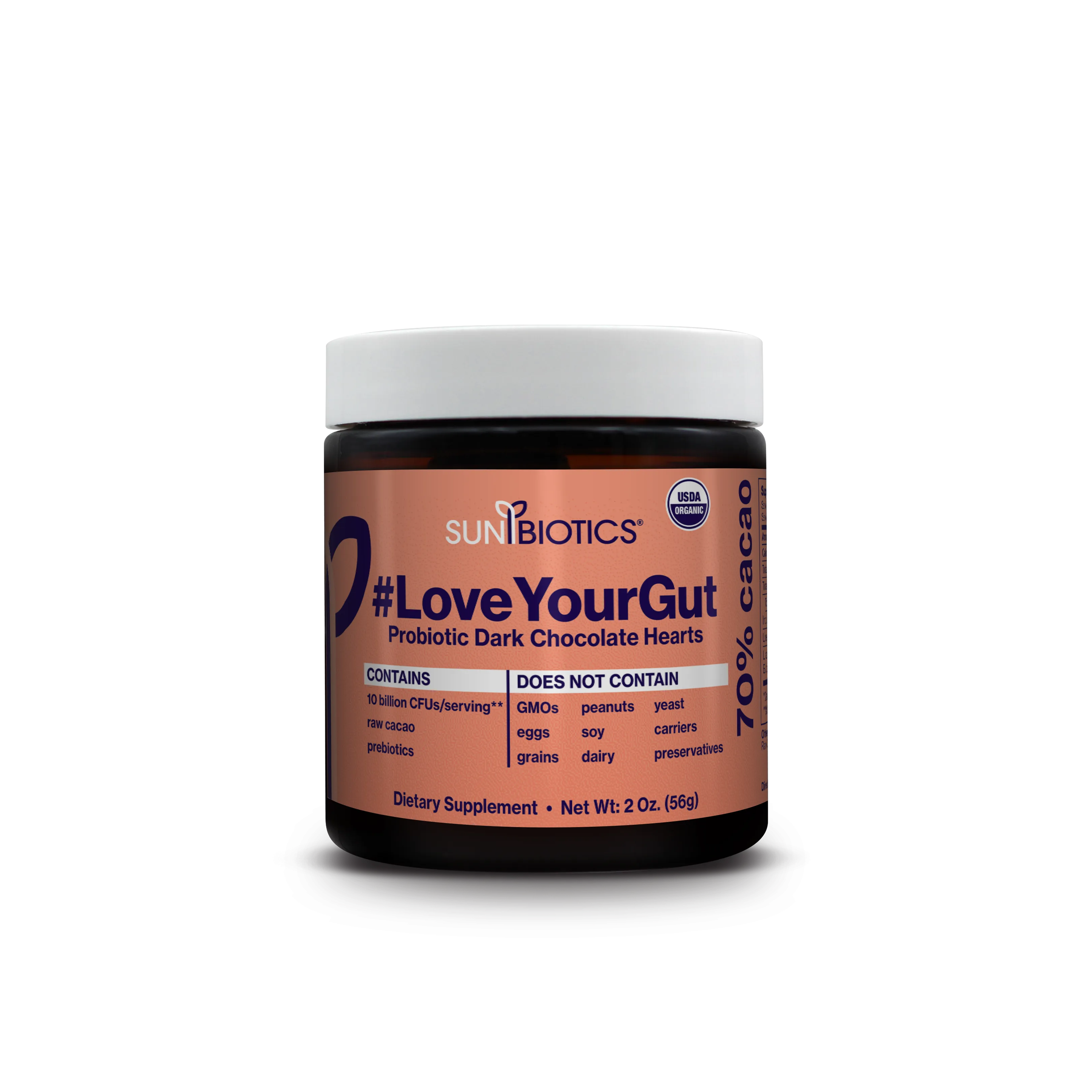 Love Your Gut-  Probiotic Dark Chocolate Hearts - 70% cacao