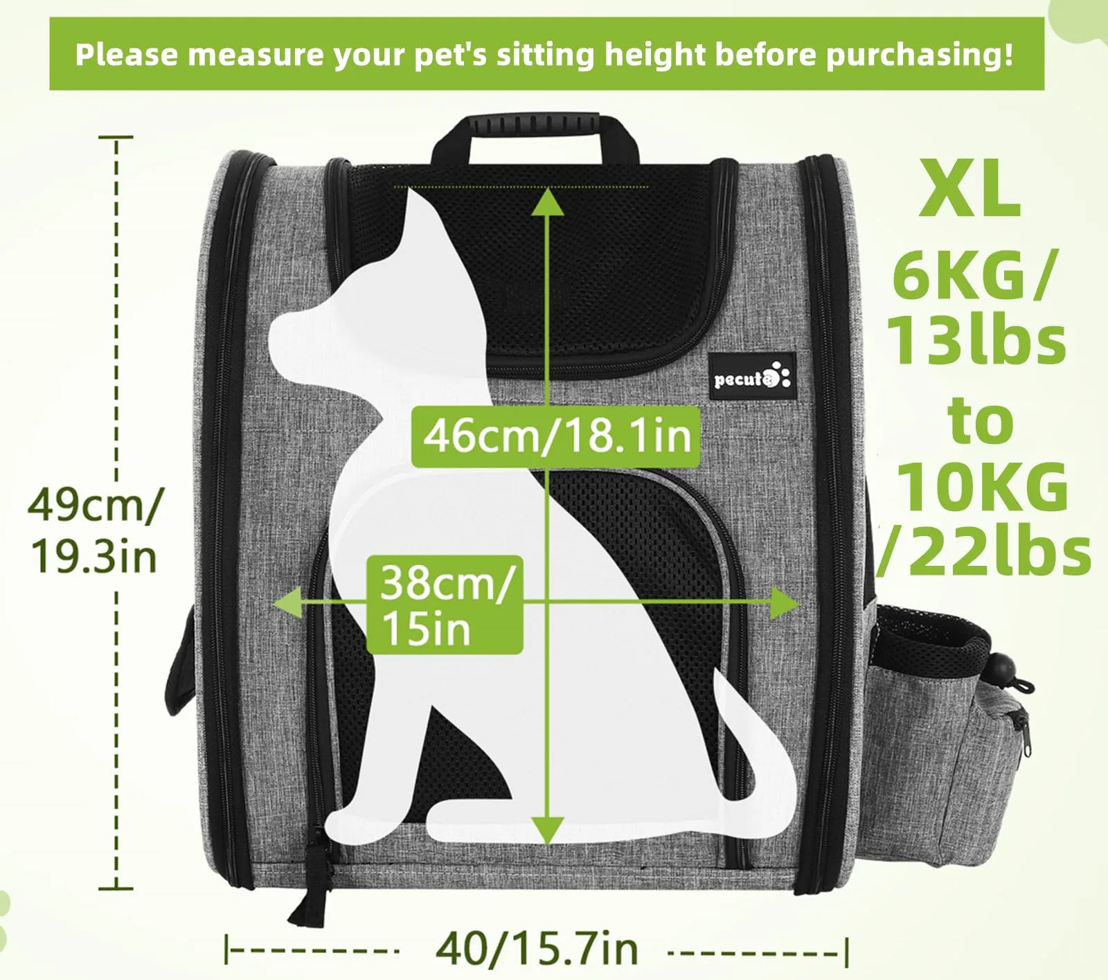 Midwest Day Tripper Travel Dog Backpack Pet Carrier - Green - 10.8" X 14.6" X 16.9" Inches