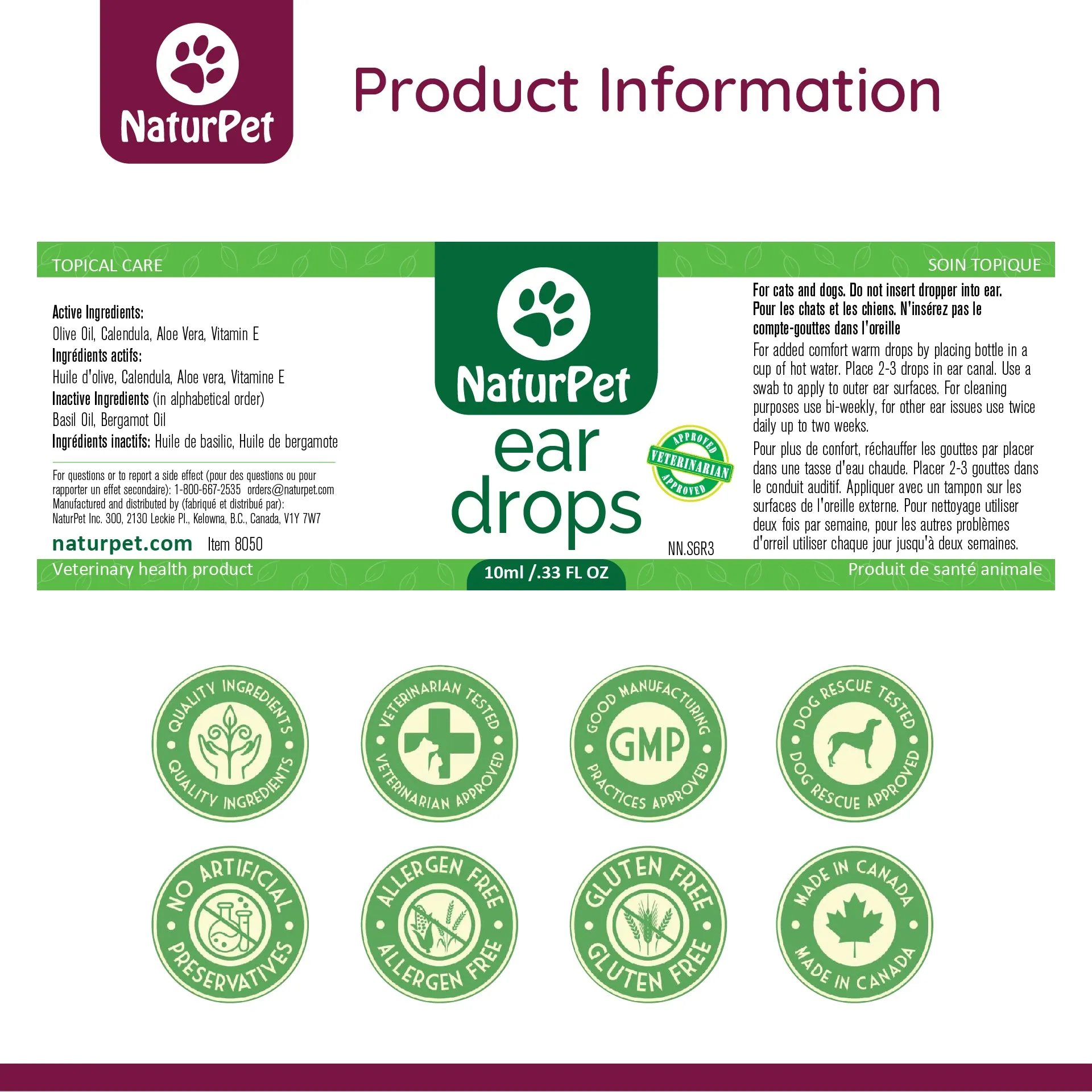 NaturPet Ear Drops for Dog Ear Infection (30ml/1oz)