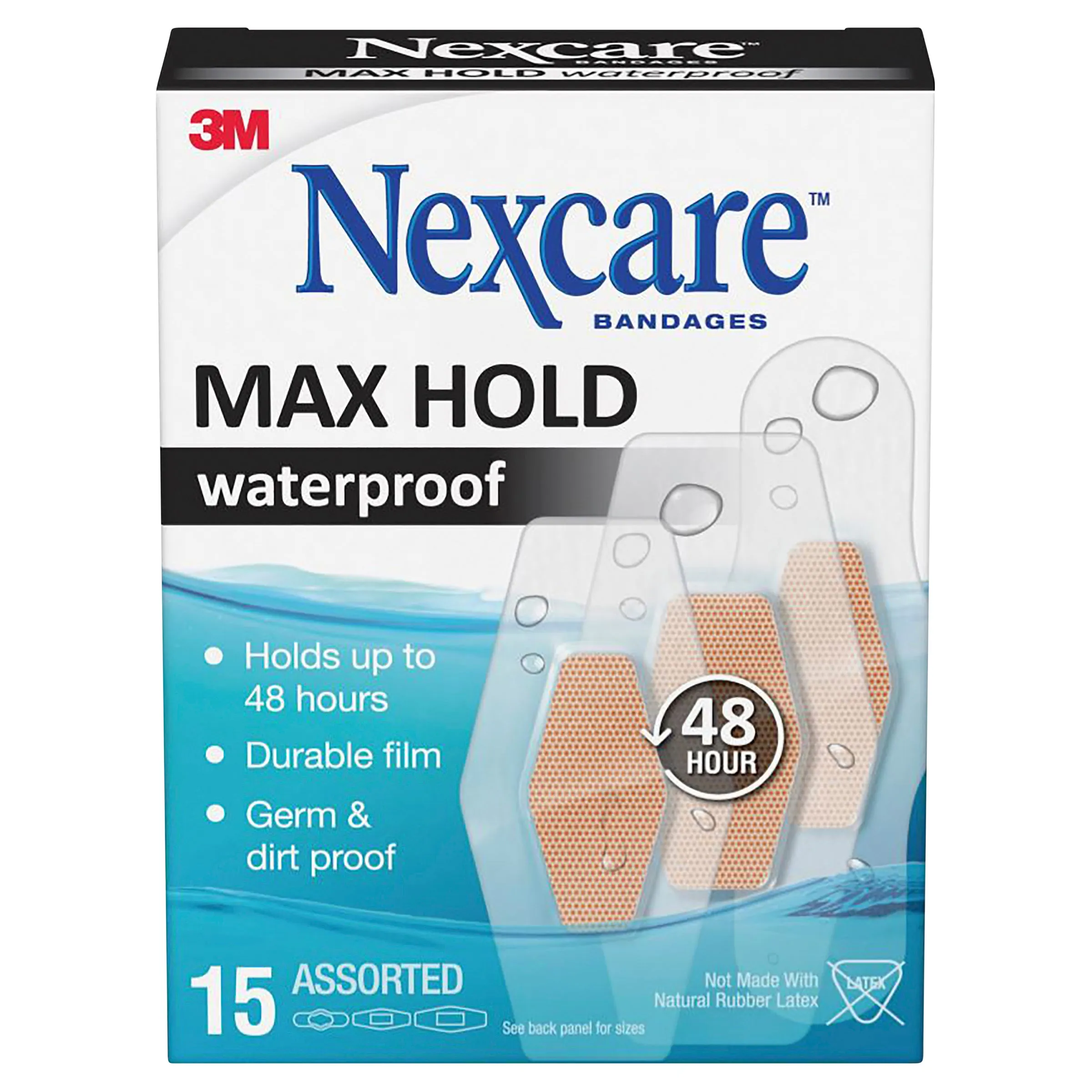Nexcare Max Hold Waterproof Strips Assorterd 15 Pack