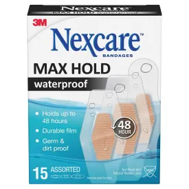 Nexcare Max Hold Waterproof Strips Assorterd 15 Pack