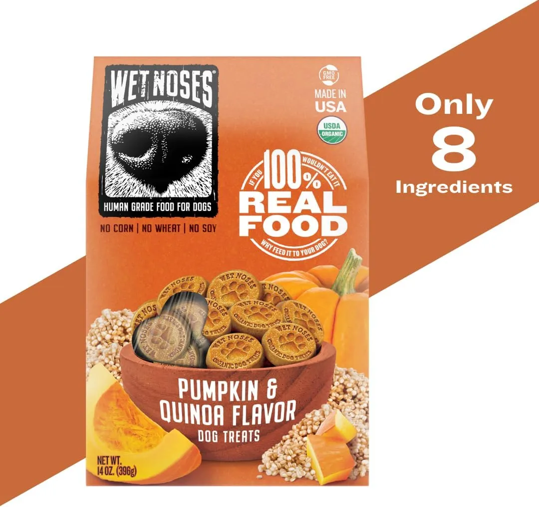 Organic Crunchy Dog Treats  for All Pet Sizes, Breeds  All-Natural Puppy Treat, Senior Dog Snack  100% Human-Grade  Delicious Chews for Dogs  Pumpkin & Quinoa, 14 Oz (2-Pack)