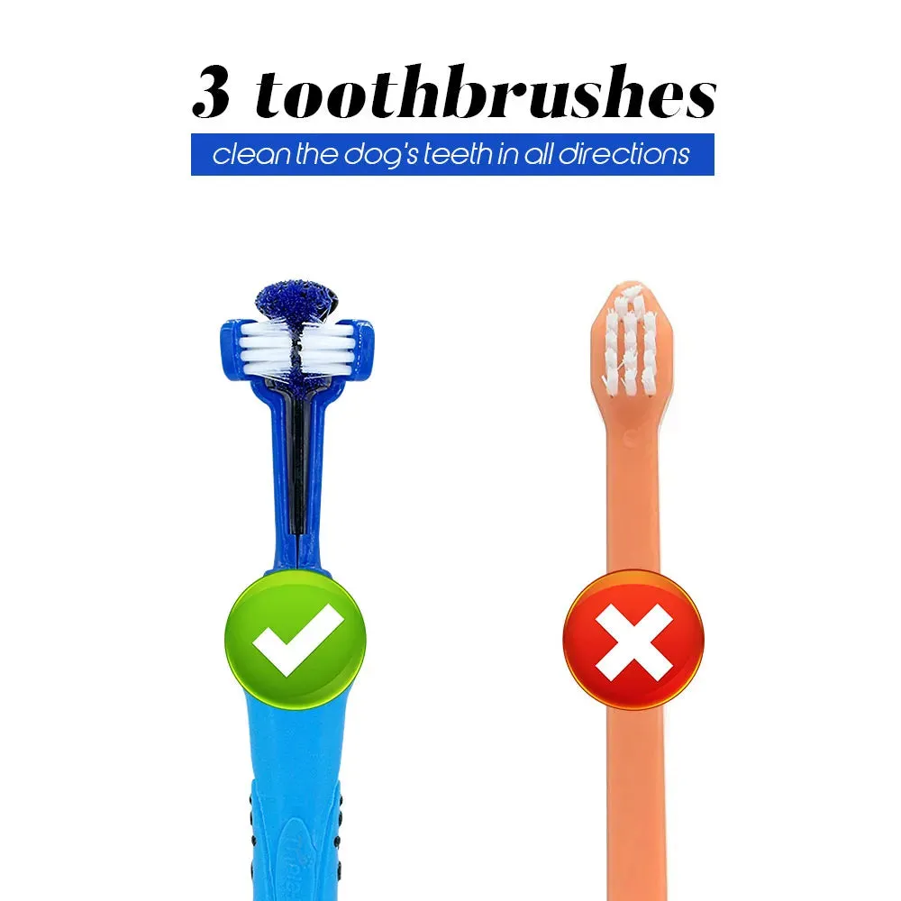 PawsomeCare Dog Toothbrush - Three-Sided Pet Dental Brush for Fresh Breath, Tartar Control, and Gentle Teeth Cleaning