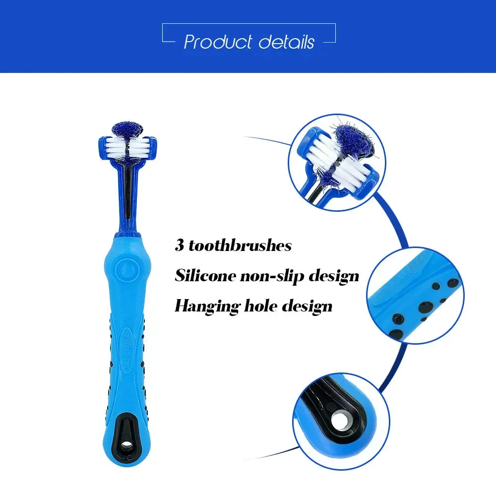 PawsomeCare Dog Toothbrush - Three-Sided Pet Dental Brush for Fresh Breath, Tartar Control, and Gentle Teeth Cleaning