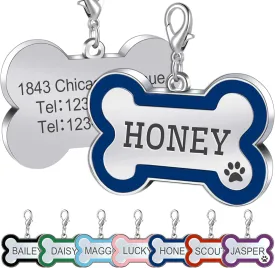 Pet ID Tags,Personalized Dog Tags and Cat Tags,Engraved Both Sides Bone Shape Collar Pendant Custom Pet Supplies Engrave Name Number Gift for Cats Puppies Tags(S Royal Blue)
