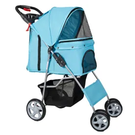 Pet Stroller, 4 Wheels Foldable Dog Stroller with Storage Basket and Cup Holder, Dog Carriage for Medium Small Dogs Cats Jogging Travel Carrier Cart, Blue