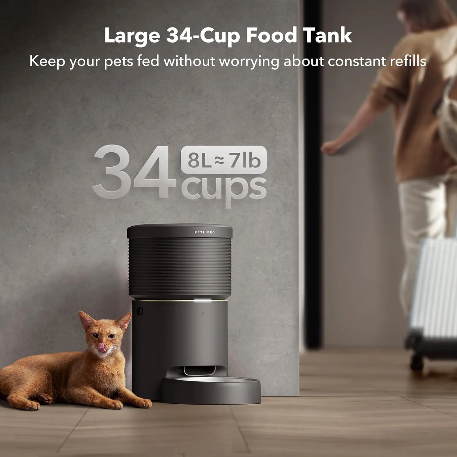 PETLIBRO Automatic Dog Feeder, 5G Wi-Fi 8L Large Dog Food Dispenser with Vacuum-Sealed Cat Feeder for Airtight Storage, Auto Pet Feeder with 187mm Large Food Tray for Medium Large Breed Dog Cat 34Cups