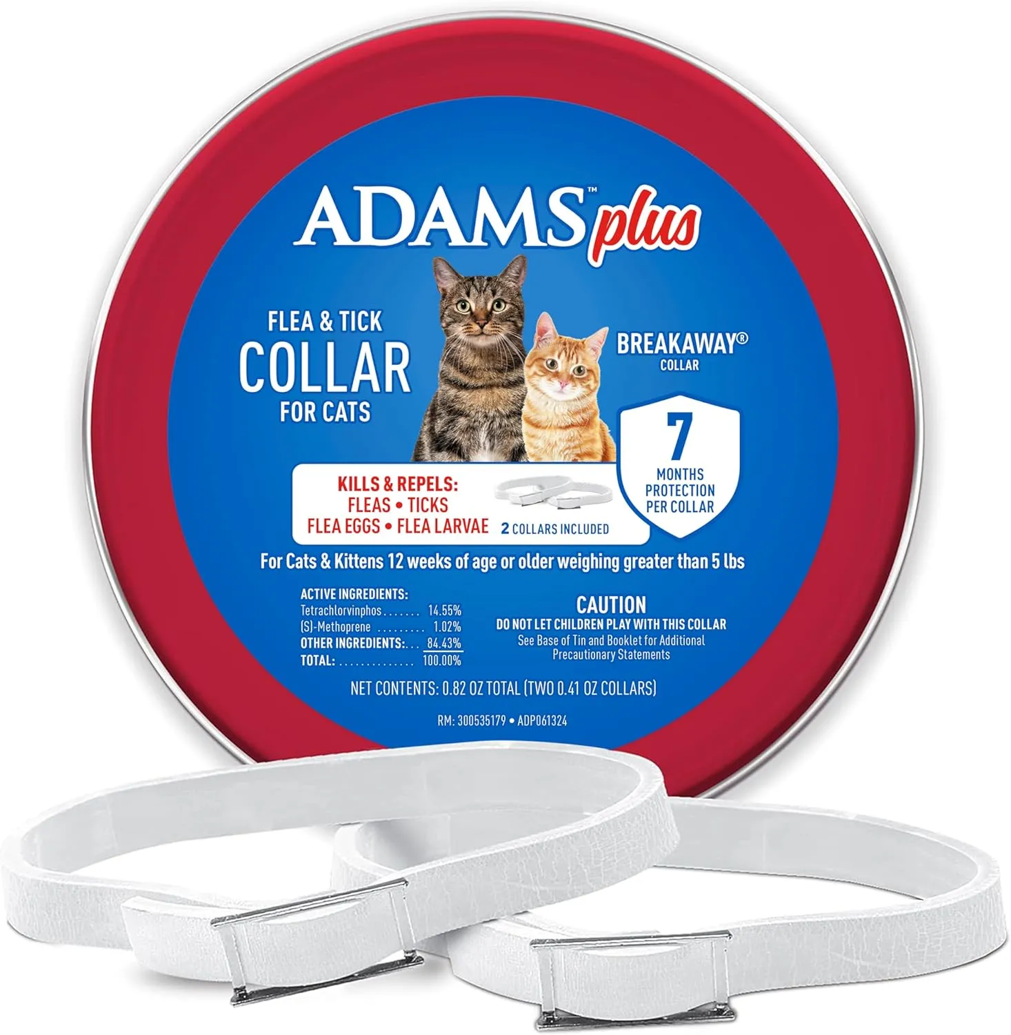 Plus Flea & Tick Collar for Cats | Breakaway Collar | 2pk | 7 Months Protection | Kills & Repels Fleas, Flea Eggs, Flea Larvae and Kills Ticks, Nymphs, and Tick Larvae, White