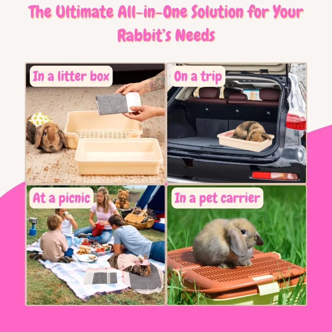 Rabbit Litter Box Liners, Litter Mat with Actived Carbon for Odor Control, Disposable Poop Bags for Bunnies and Small Animals (Large)