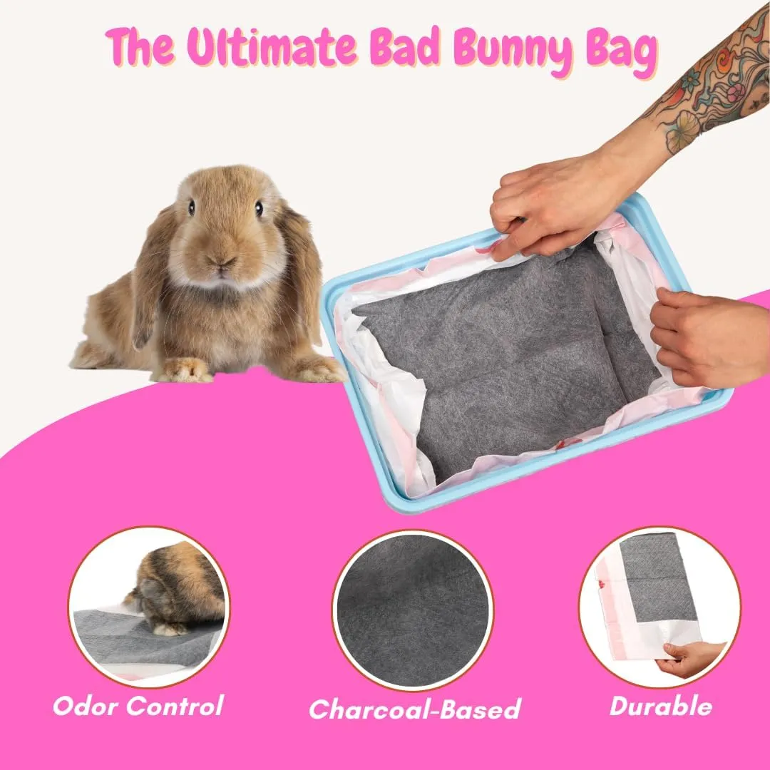 Rabbit Litter Box Liners, Litter Mat with Actived Carbon for Odor Control, Disposable Poop Bags for Bunnies and Small Animals (Large)
