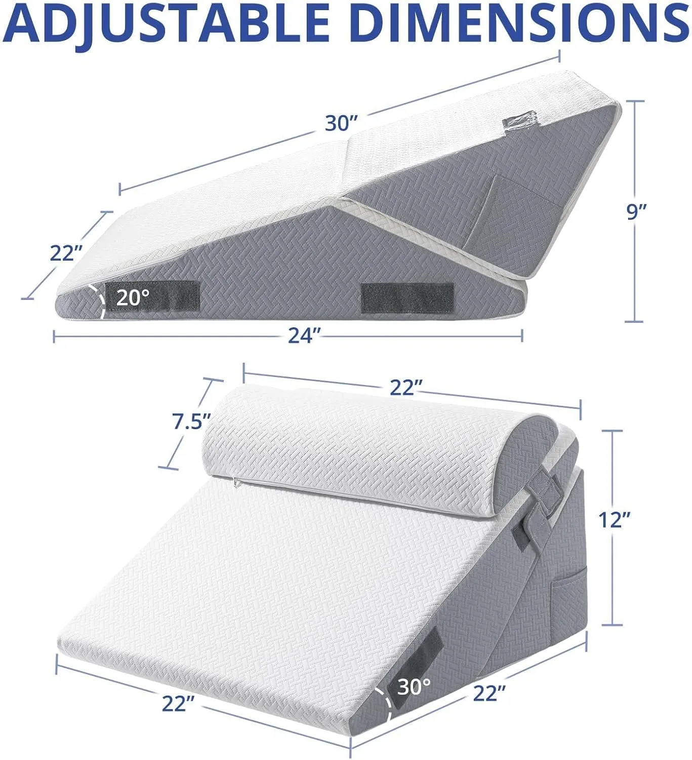 Sasttie Wedge Pillow Set for After Surgery, Adjustable Orthopedic Bed Wedge Pillow Set for After Surgery, Sleeping, Acid Reflux, Back Pain, and Recovery, Dark Grey & White