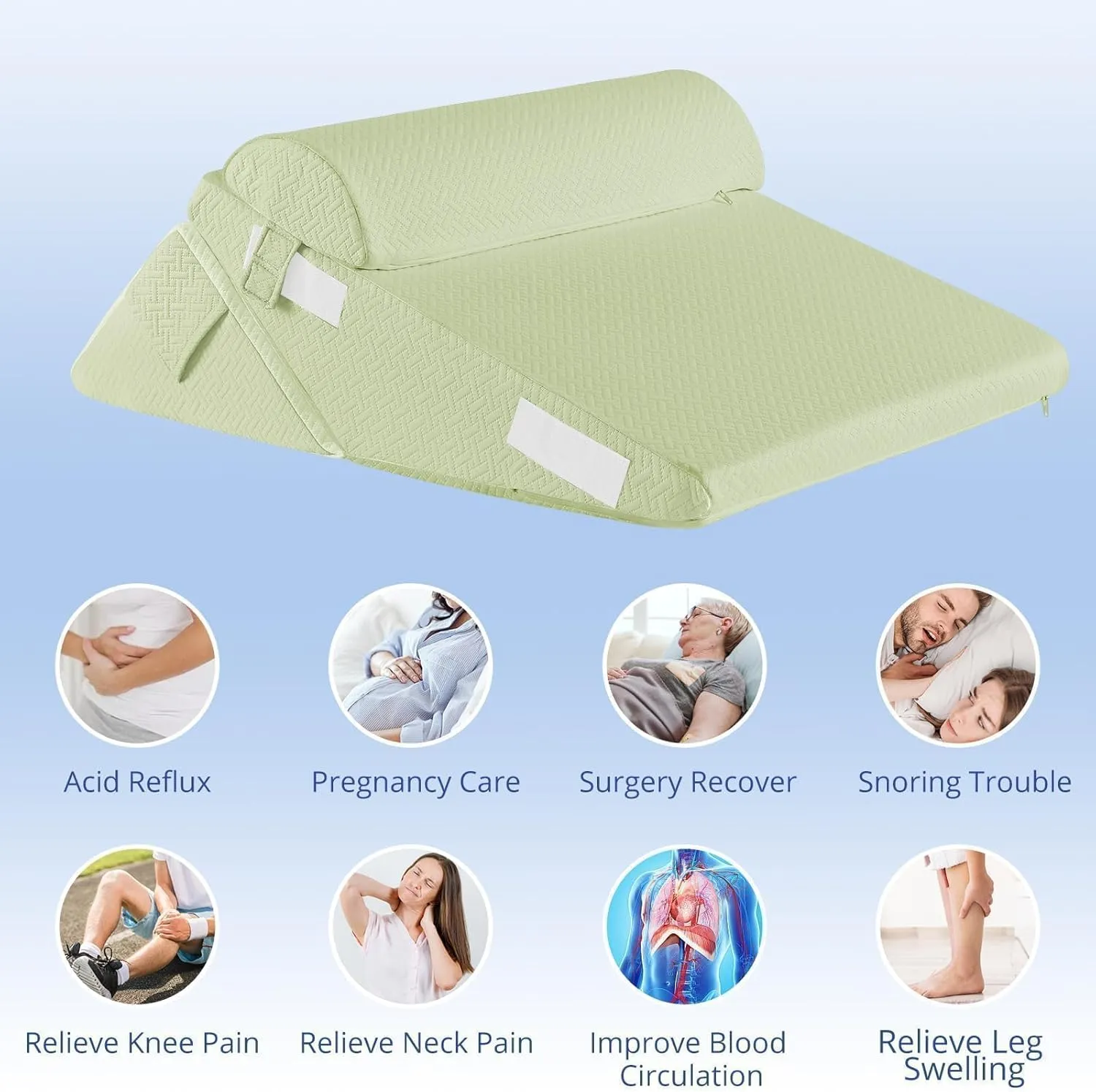 Sasttie Wedge Pillow Set for After Surgery, Adjustable Orthopedic Bed Wedge Pillow Set for Sleeping, Acid Reflux, Back Pain, and Recovery, Sage