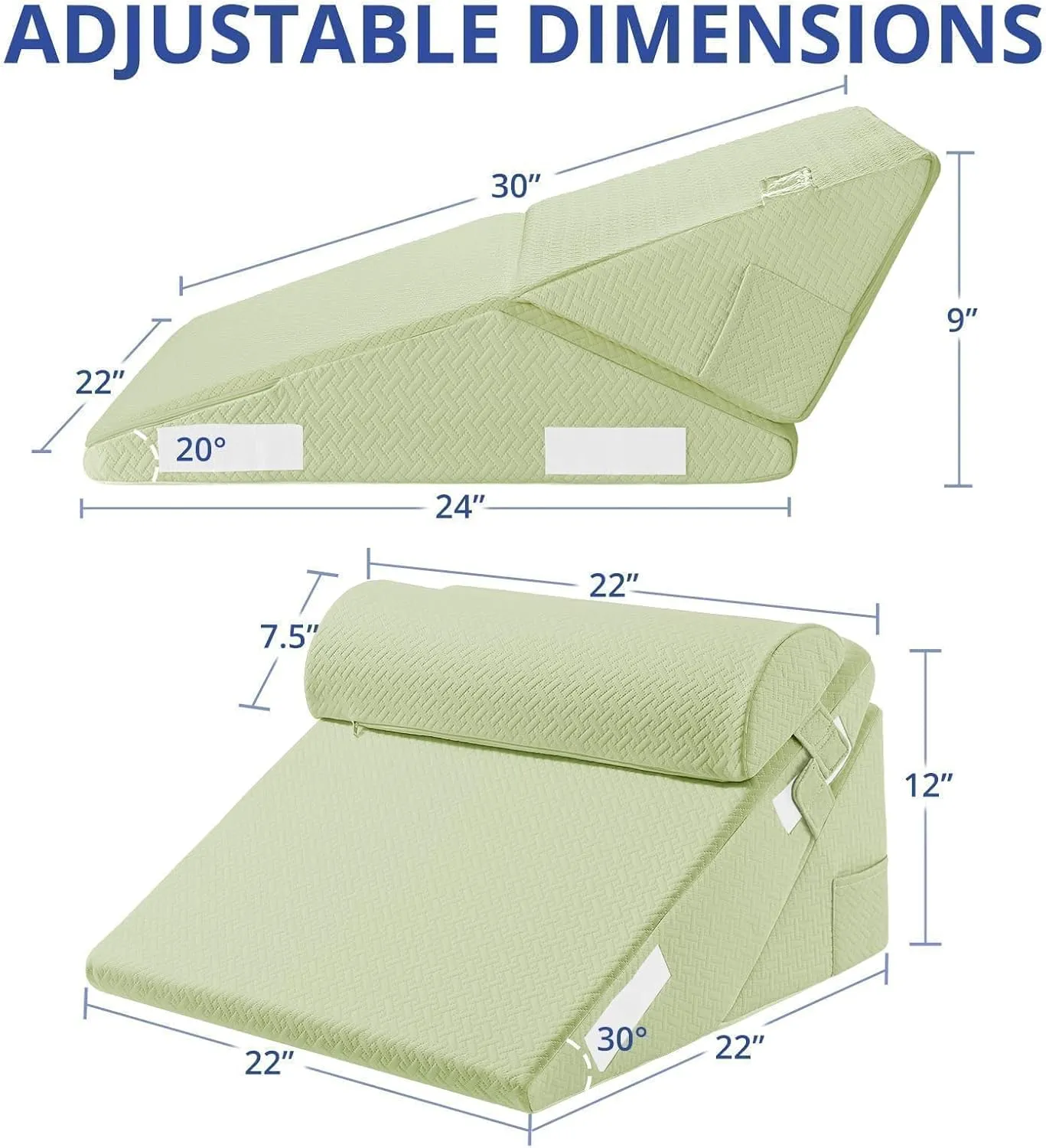 Sasttie Wedge Pillow Set for After Surgery, Adjustable Orthopedic Bed Wedge Pillow Set for Sleeping, Acid Reflux, Back Pain, and Recovery, Sage