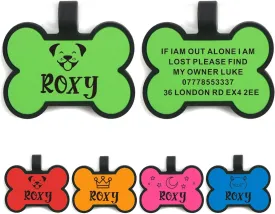 Silicone Dog Tags Engraved for Pets Personalized Pet ID Tag Name Tags Dog Name ID Tag Soundless Silent Dog ID Tags Custom Dog Tags for Cats Puppy Kitty 2 Shapes & 5 Colours (Green Bone)