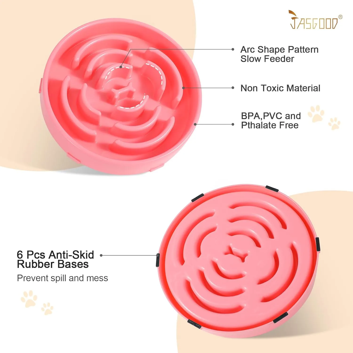 Slow Feeder Dog Bowls for Large Dogs Anti-Chocking Slower Feeder Dog Puzzle Bowl Pet Slow Eating Interactive Bloat Stop Dog Food Bowl JASGOOD,Pink,Large