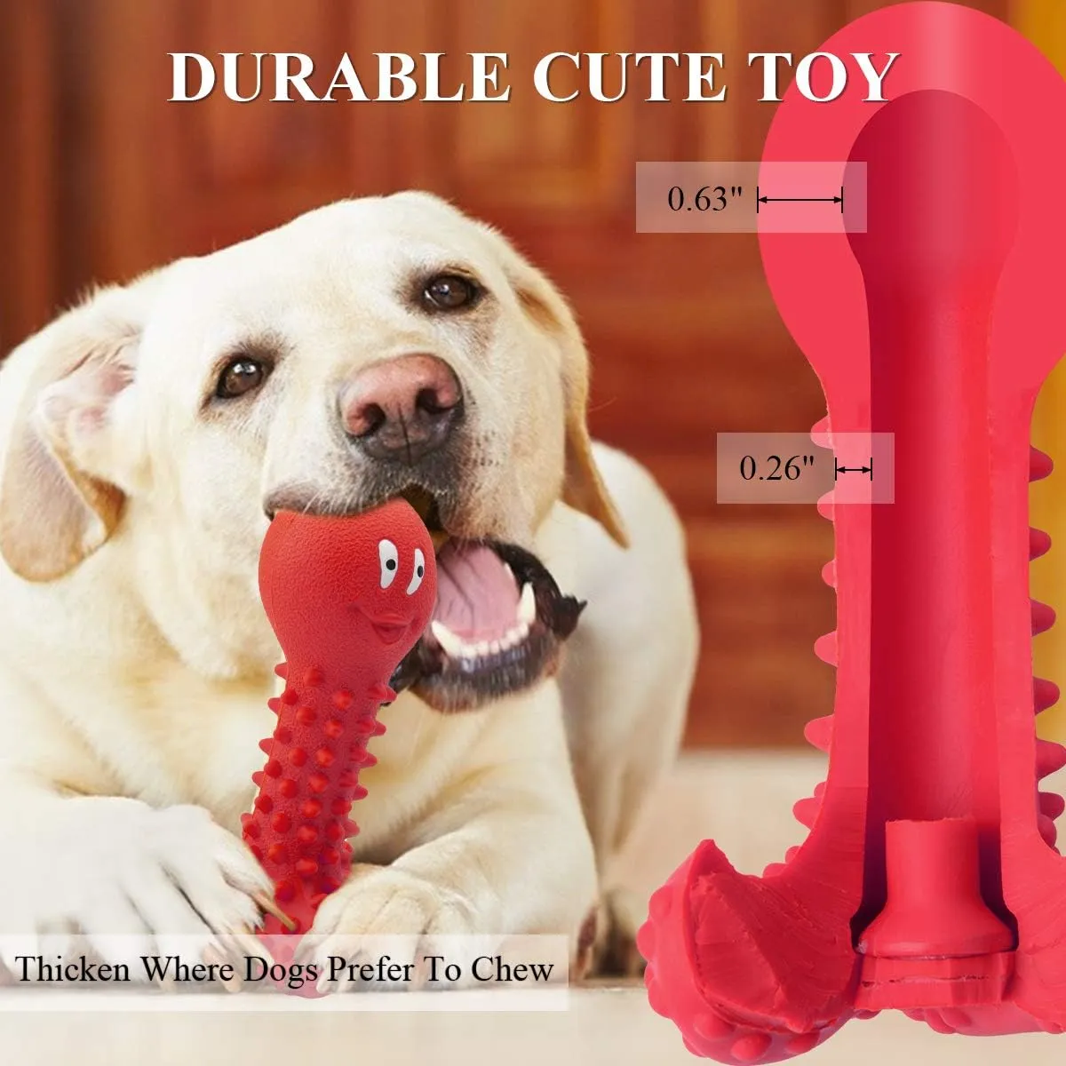 Squeaky Dog Toys for Aggressive Chewers Large Breed, Medium Dogs, Natural Durable Rubber Dog Chew Toys