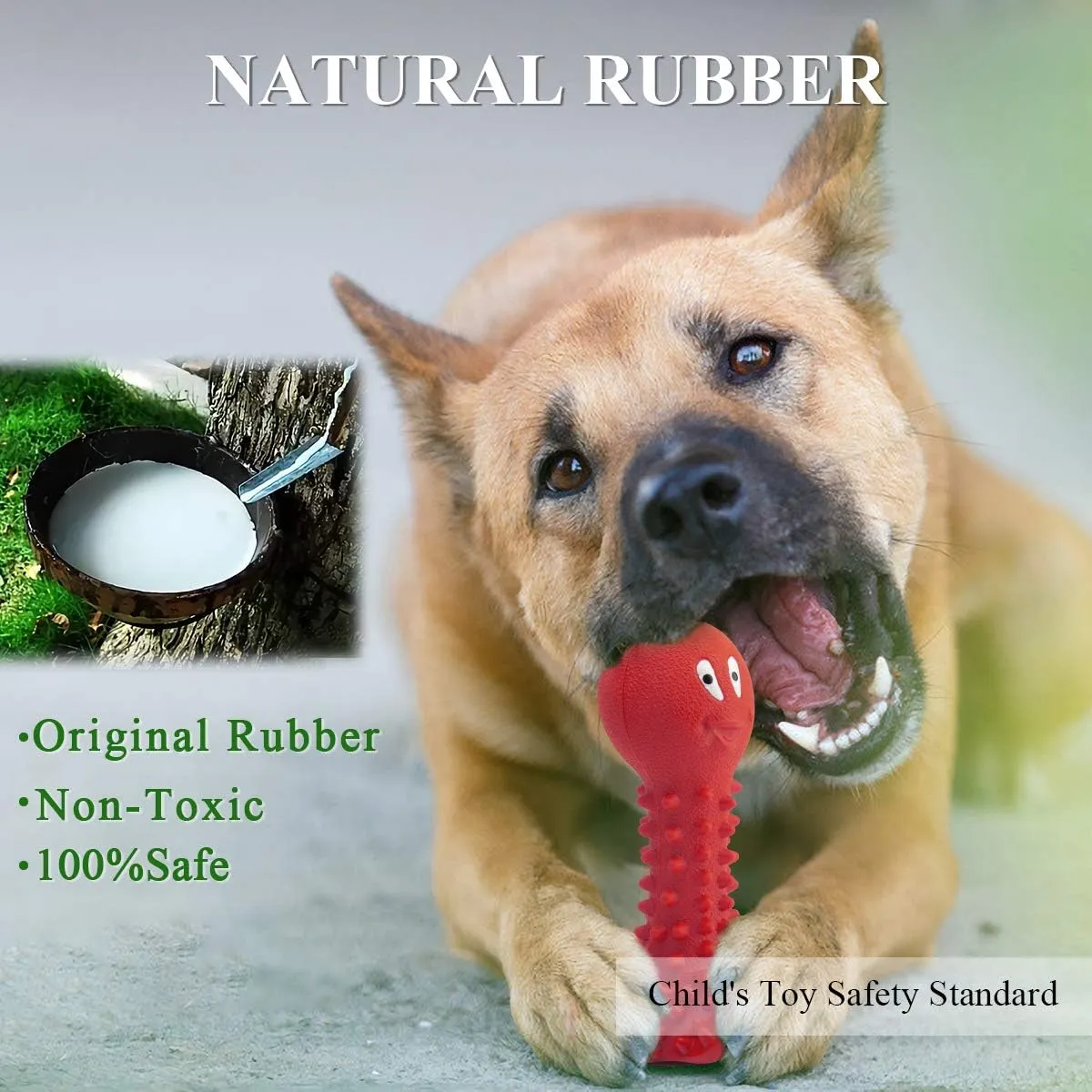 Squeaky Dog Toys for Aggressive Chewers Large Breed, Medium Dogs, Natural Durable Rubber Dog Chew Toys