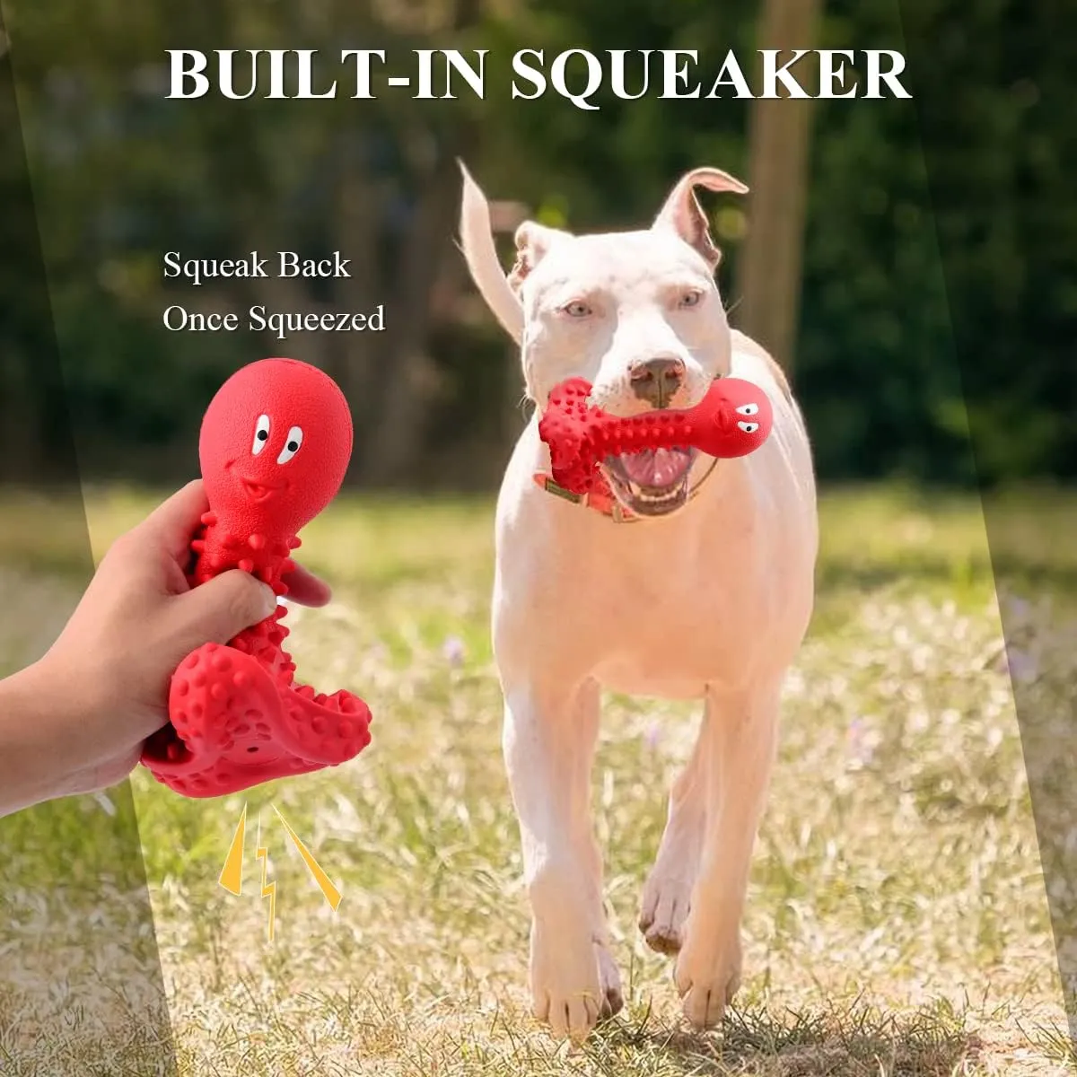 Squeaky Dog Toys for Aggressive Chewers Large Breed, Medium Dogs, Natural Durable Rubber Dog Chew Toys