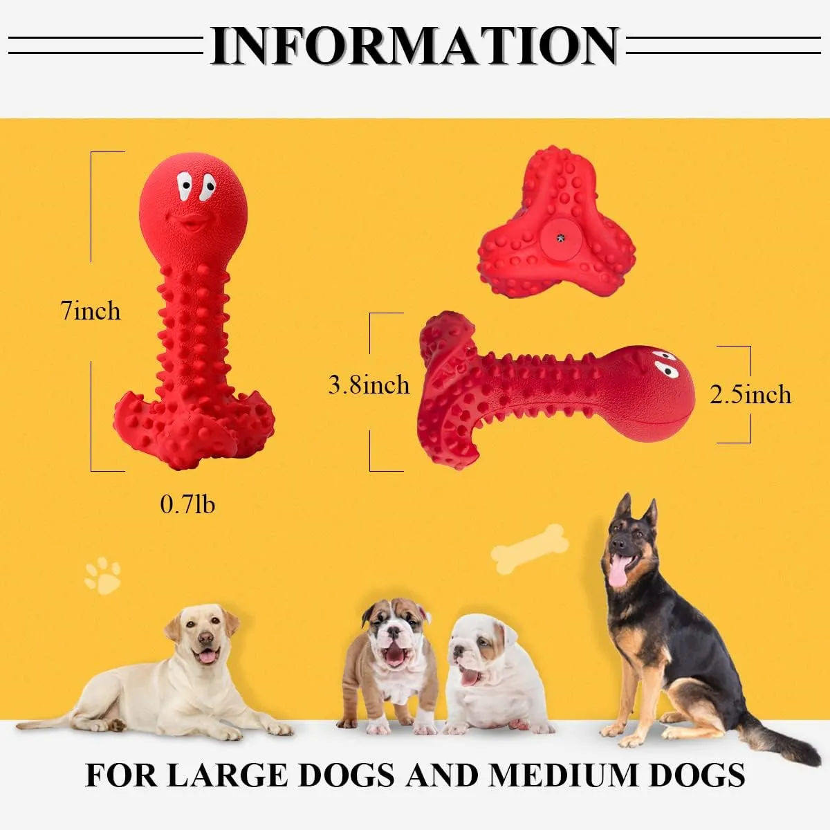 Squeaky Dog Toys for Aggressive Chewers Large Breed, Medium Dogs, Natural Durable Rubber Dog Chew Toys