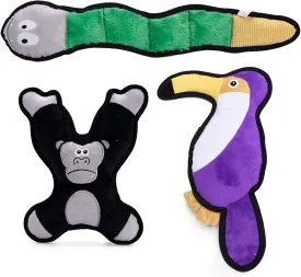 Squeaky Dog Toys Jungle Set, 3 Pack Tough Dog Chew Toys, Interactive Plush Rope Toys for Puppy with Crinkle Paper