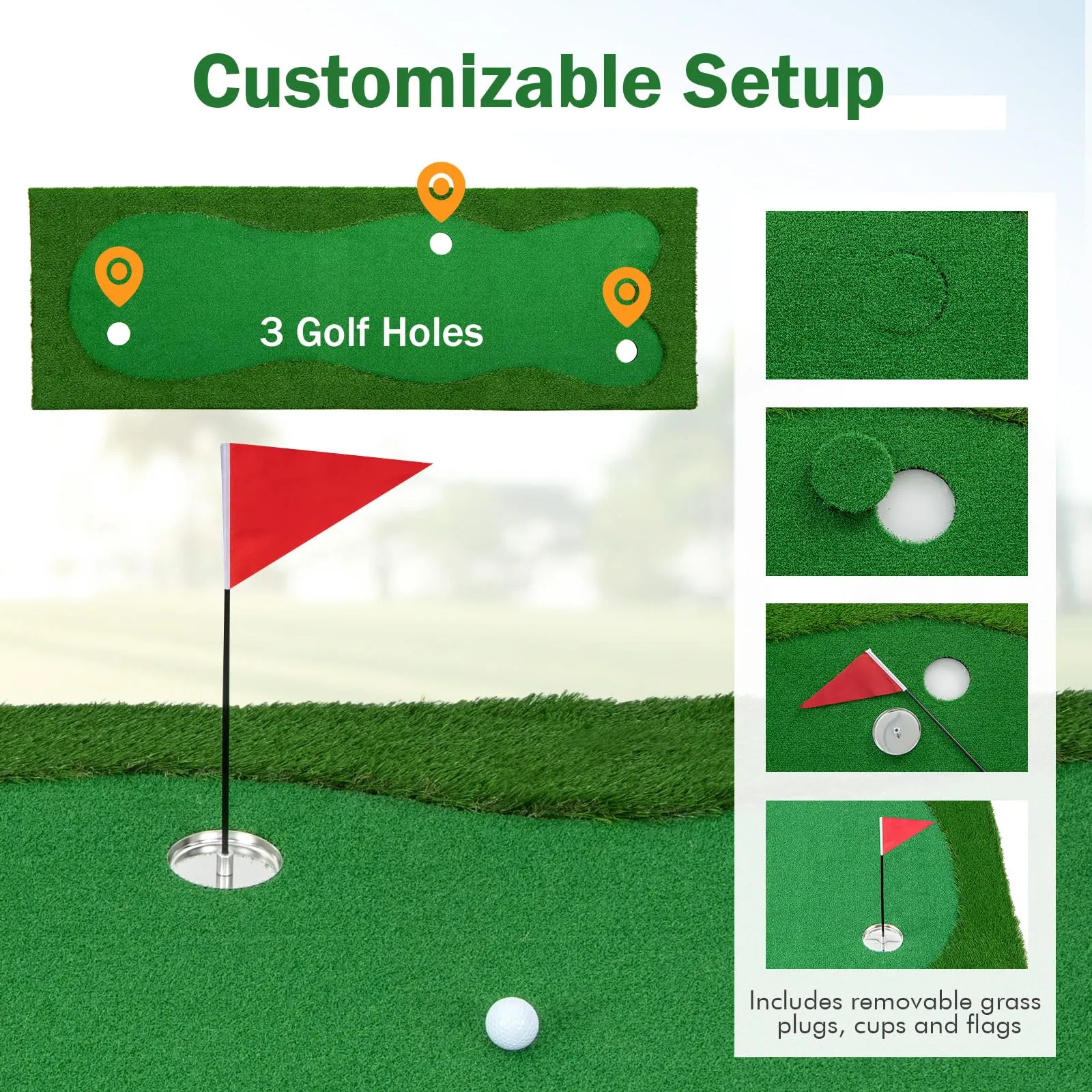 Tangkula 10 FT Golf Putting Green, Large Professional Golf Training Mat with Realistic Artificial Grass Turf
