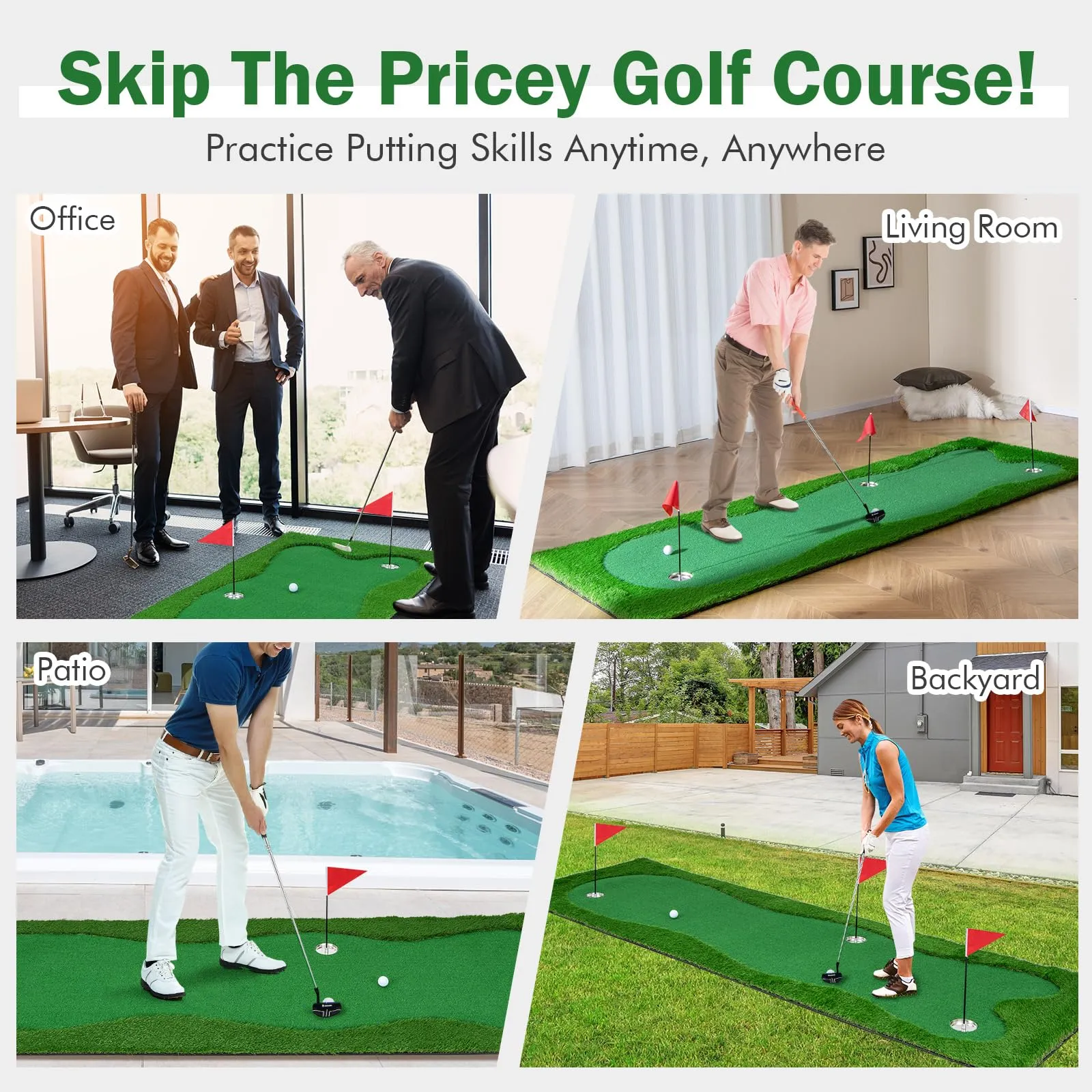 Tangkula 10 FT Golf Putting Green, Large Professional Golf Training Mat with Realistic Artificial Grass Turf