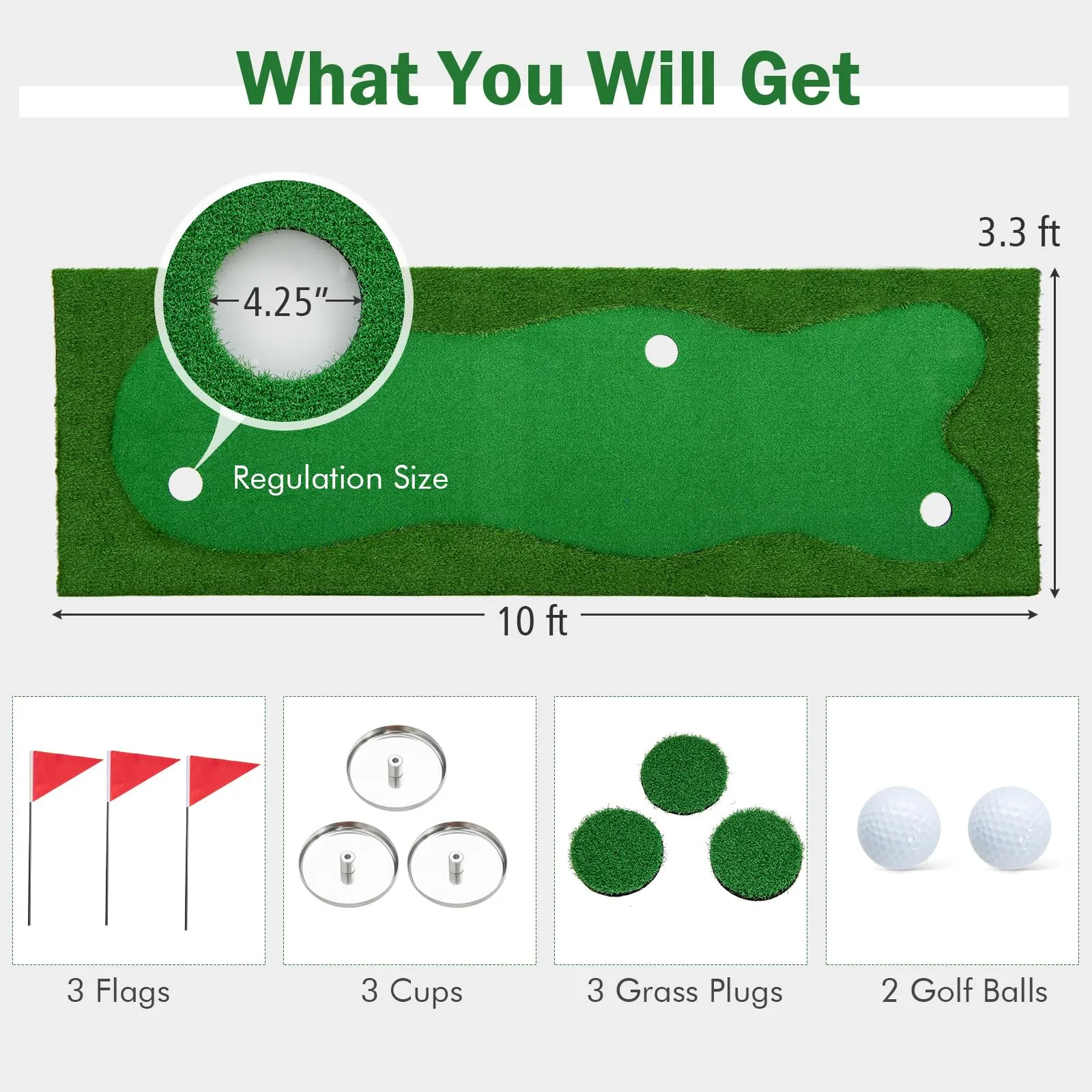 Tangkula 10 FT Golf Putting Green, Large Professional Golf Training Mat with Realistic Artificial Grass Turf