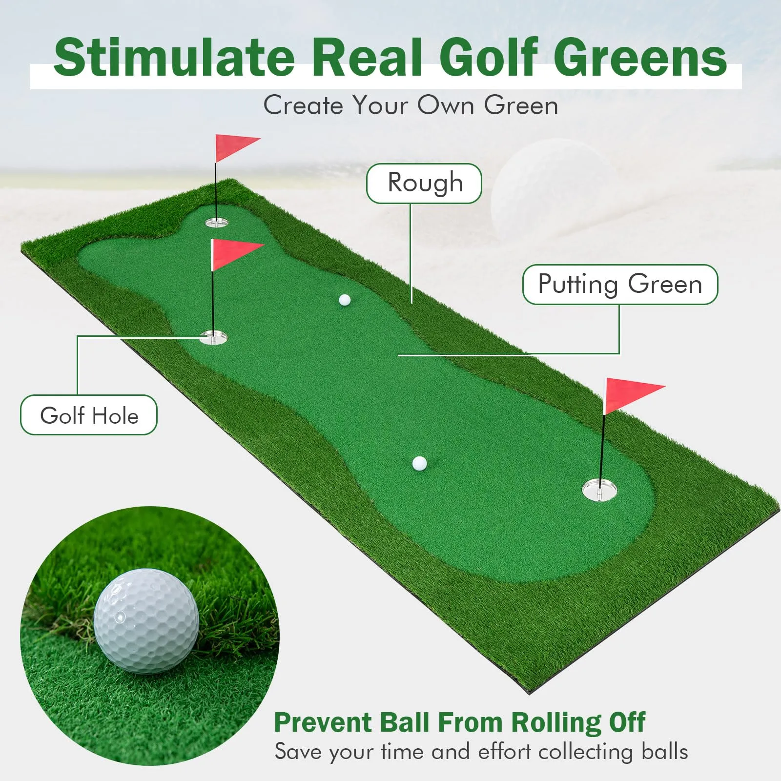 Tangkula 10 FT Golf Putting Green, Large Professional Golf Training Mat with Realistic Artificial Grass Turf