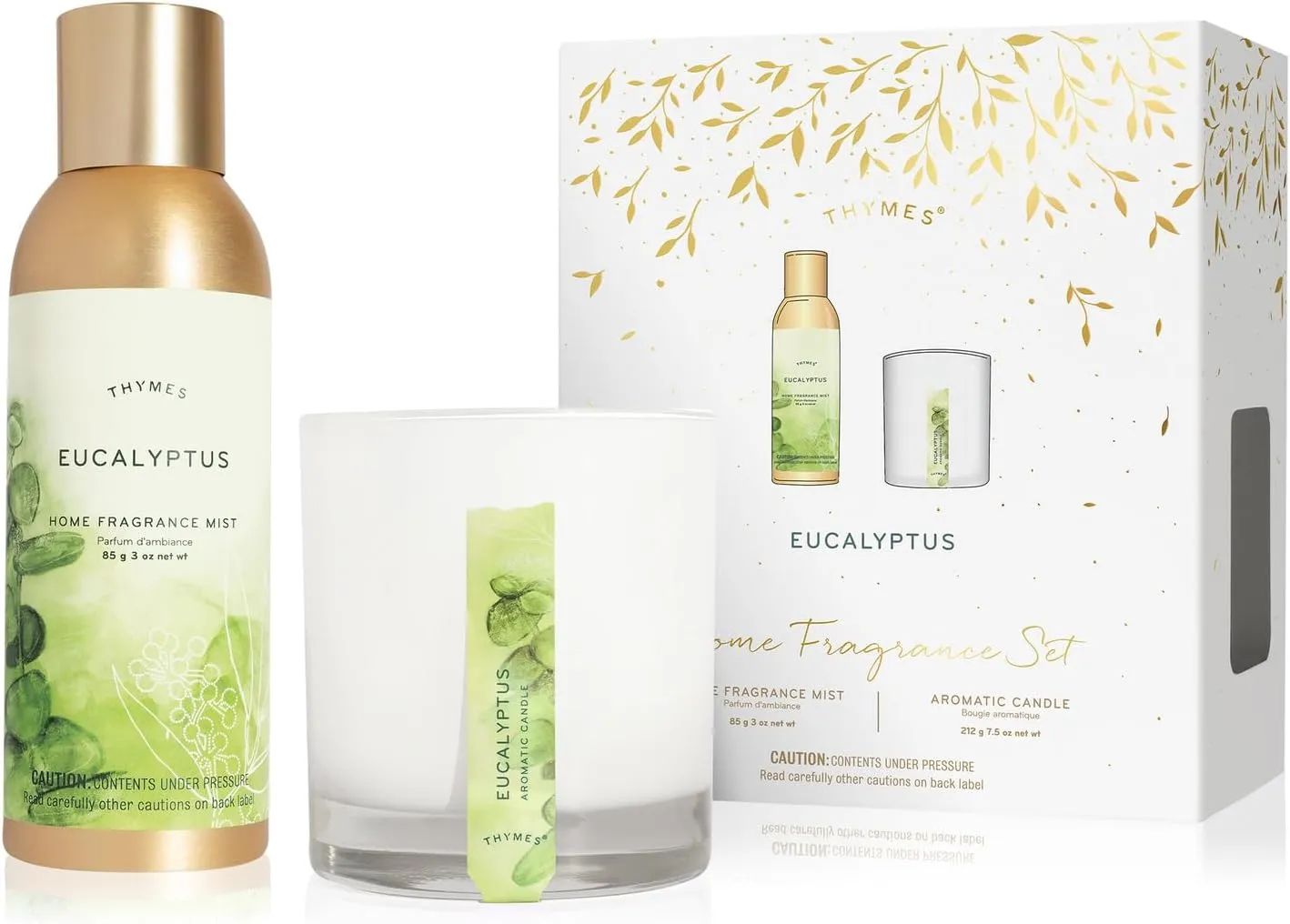 Thymes Fragrance Set - 3 Oz Home Fragrance Mist & 7.5 Oz Aromatic Candle - Eucalyptus