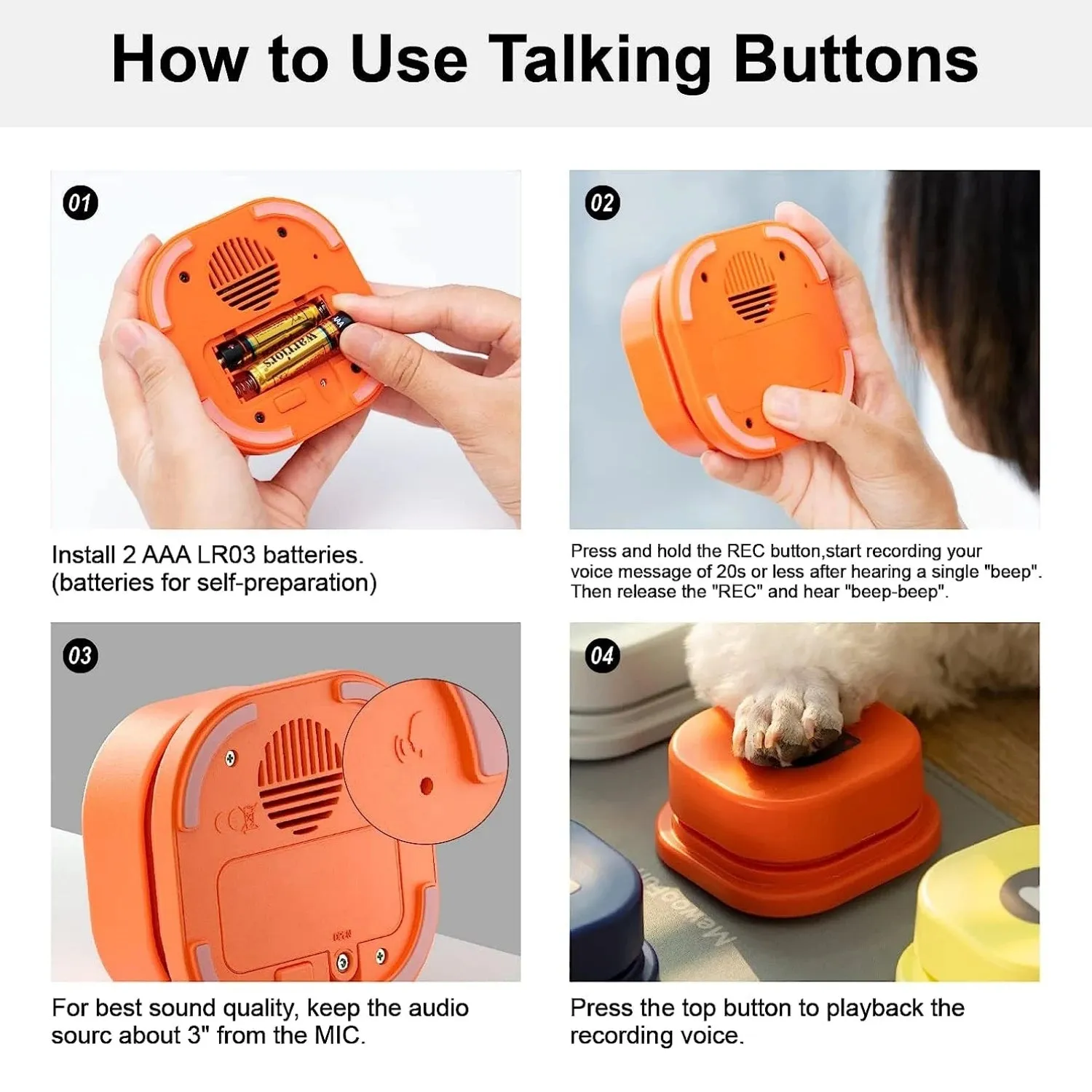 Voice Recording Button Pet Toys | Dog Buttons for Communication | Pet Training Buzzer with Mat | Recordable Talking Button