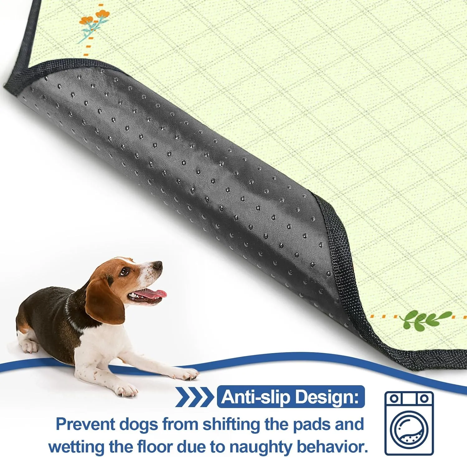 Washable Pee Pads for Dogs,2 Pack Reusable Puppy Pads,Absorbent & Leak-Proof Dog Potty Training Pads, Non Slip Training Mats Suitable for Potty, Playpen,Bed,Crate Liner,Car Seats (Yellow,L:47*31'")