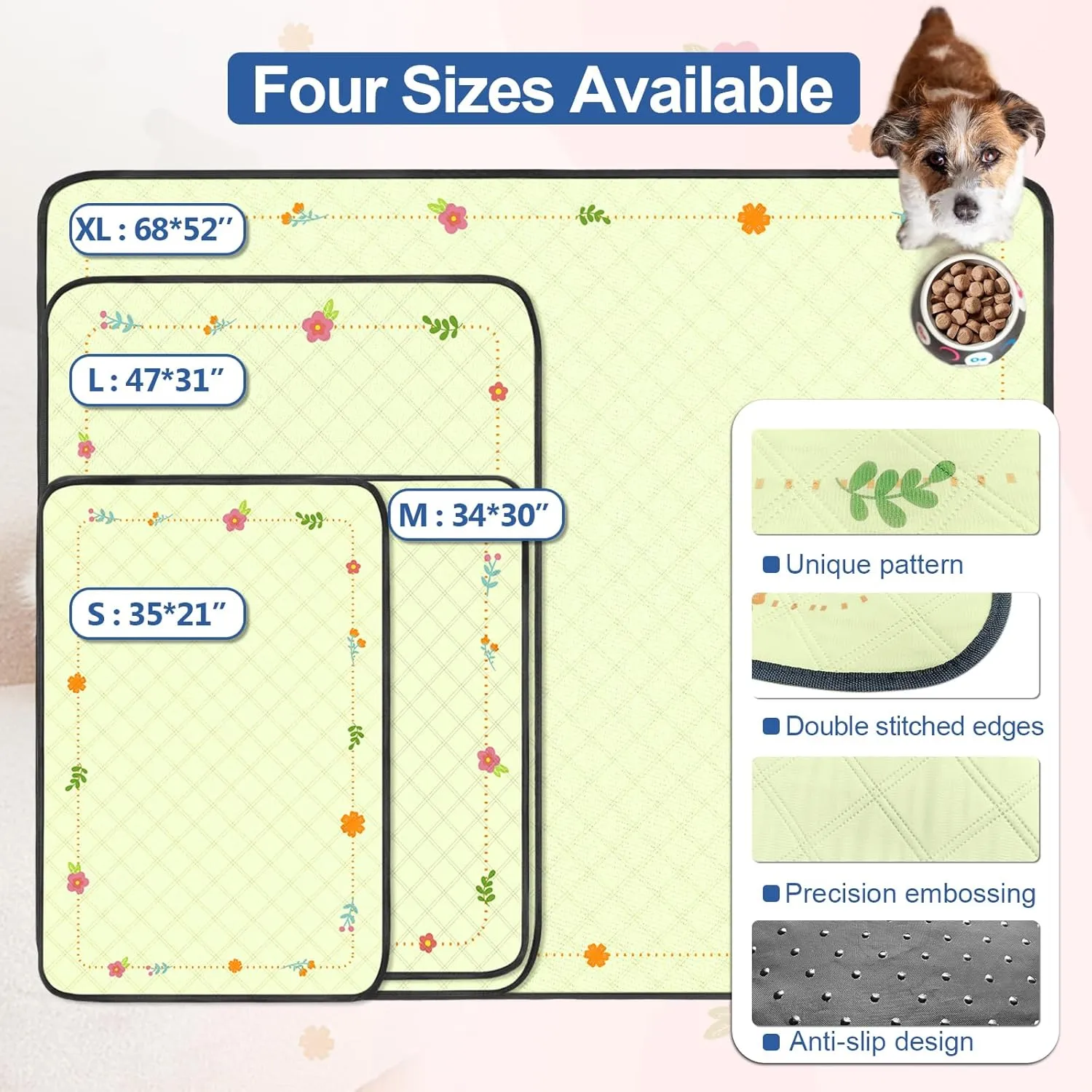 Washable Pee Pads for Dogs,2 Pack Reusable Puppy Pads,Absorbent & Leak-Proof Dog Potty Training Pads, Non Slip Training Mats Suitable for Potty, Playpen,Bed,Crate Liner,Car Seats (Yellow,L:47*31'")