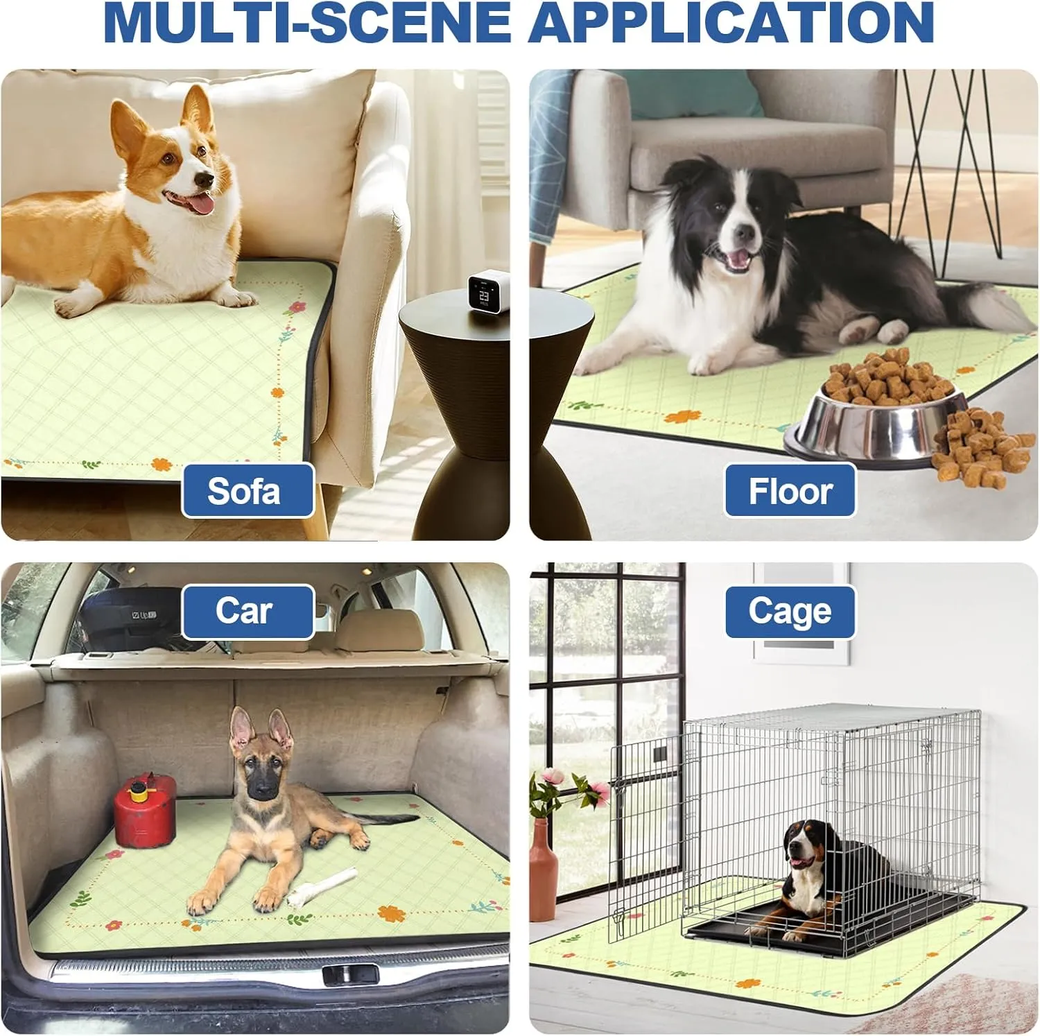 Washable Pee Pads for Dogs,2 Pack Reusable Puppy Pads,Absorbent & Leak-Proof Dog Potty Training Pads, Non Slip Training Mats Suitable for Potty, Playpen,Bed,Crate Liner,Car Seats (Yellow,L:47*31'")