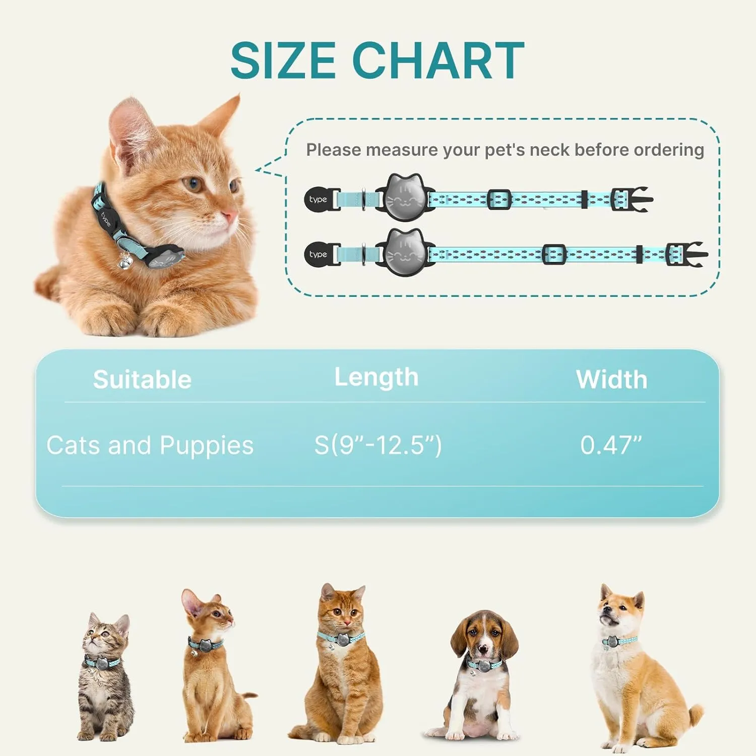 Waterproof Airtag Cat Collar, Breakaway Cat Airtag Collar with Luminous & Reflective Pattern Strap, Lightweight Kitten Collars for Apple Air tag, Hidden Holder for GPS Tracker - Cats, Kittens (9-13")